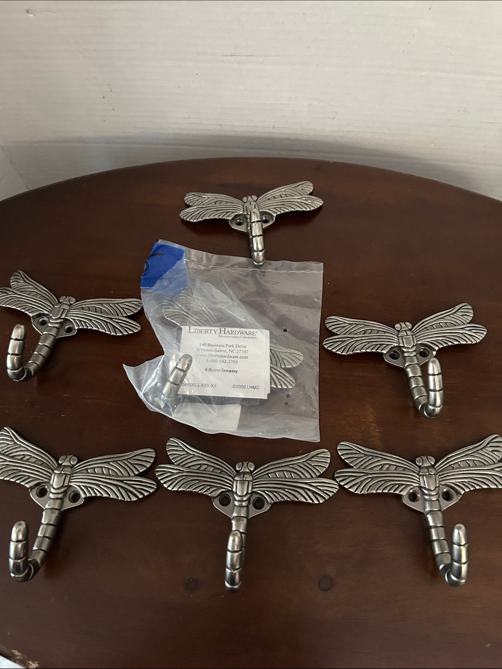 Dragonfly Betsyfielddesign- Decorative pewter set of 7 wall Hooks no screws